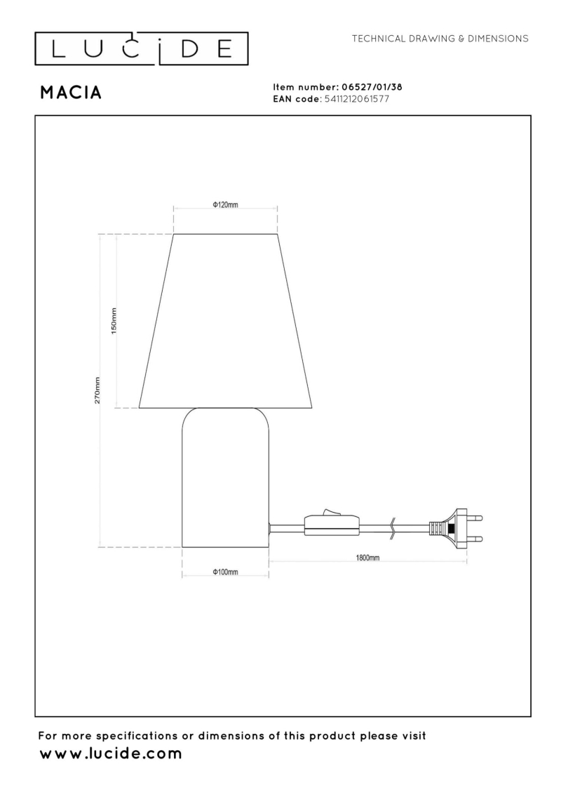 Lucide MACIA - Table lamp - 1xE14 - Cream